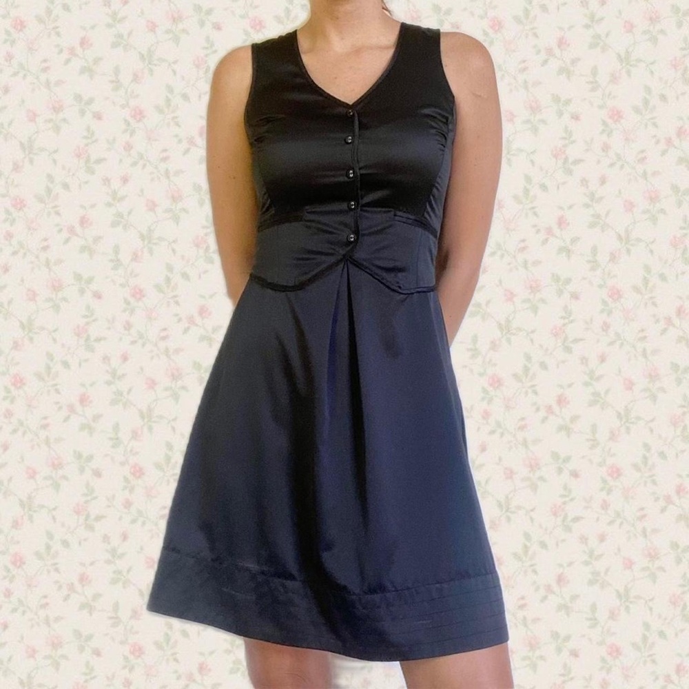 Vintage Black Waistcoat Style Mini Dress